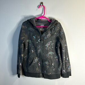 Holographic unicorn print zip up hoodie